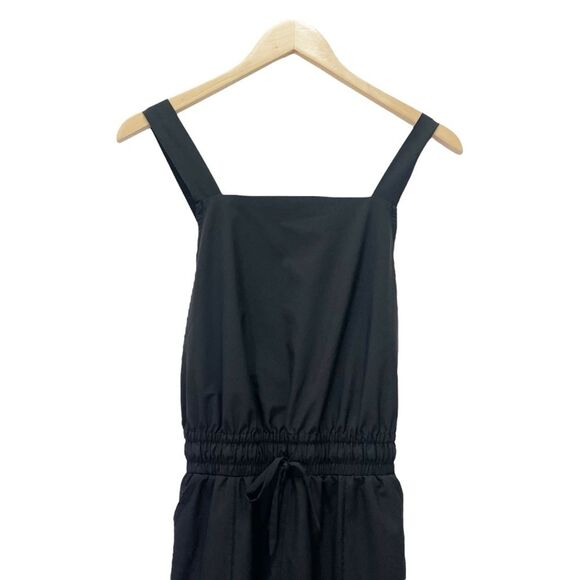 Albion Black Square Neck Overall Jumpsuit Sz Small Cinch Waist Adjustable Straps - Picture 5 of 12
